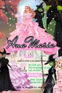 Wicked invitation princess Disneyland Brithday party temple Grild celebration Poster template