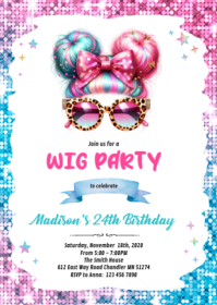 Wig party invitation A6 template