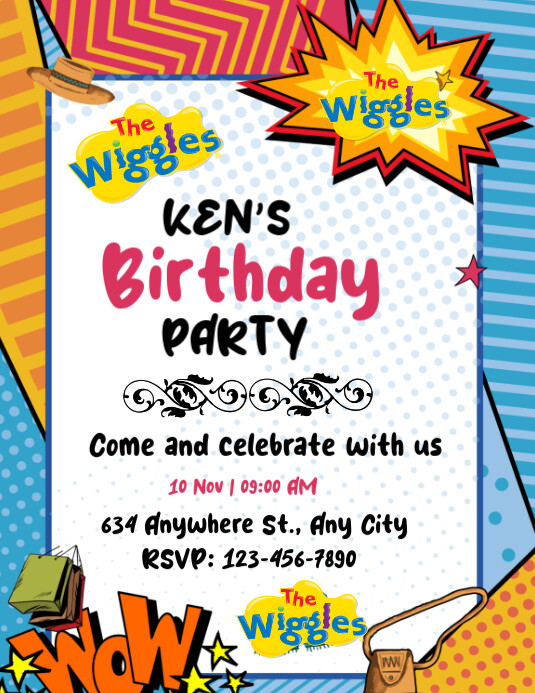 Wiggley wiggles editable birthday invitation Flyer (US Letter) template
