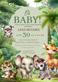 Wild Animal Safari Jungle Themed Baby Shower A6 template