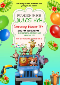Jungle Kids invitation Birthday video A6 template