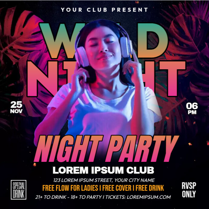 Wild Night Party Instagram Post template