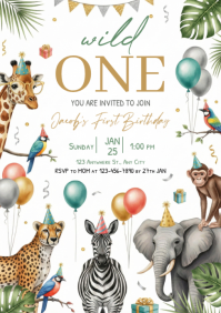 Wild One birthday invitation A5 template