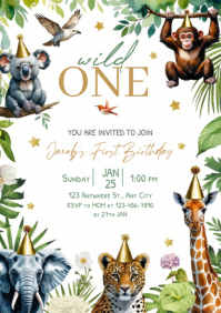 Wild One birthday invitation template A5