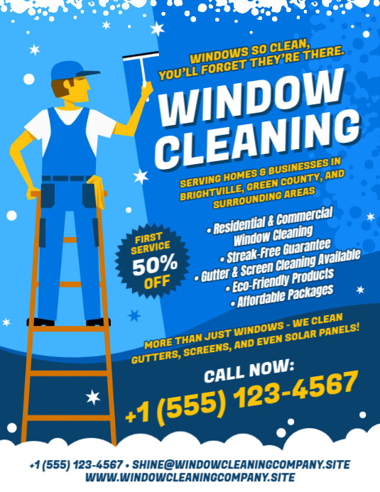 WINDOW CLEANING FLYER Løbeseddel (US Letter) template