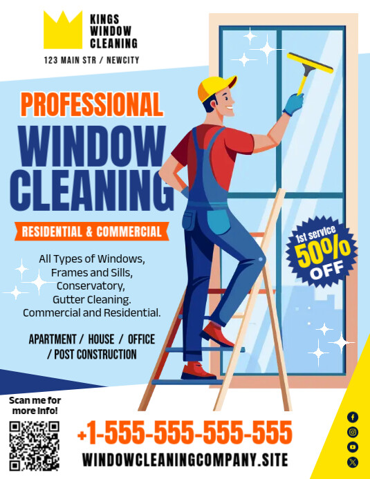 Window Cleaning Services Flyer ใบปลิว (US Letter) template