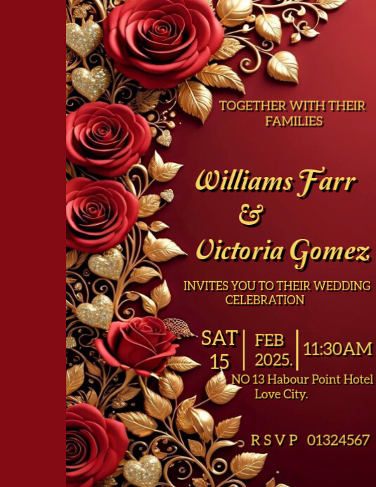 Wine and Gold Maximalist Wedding Invitation Design Flyer (us Letter) template