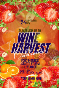 Wine harvest festival announcement poster design Banner 4' × 6' template