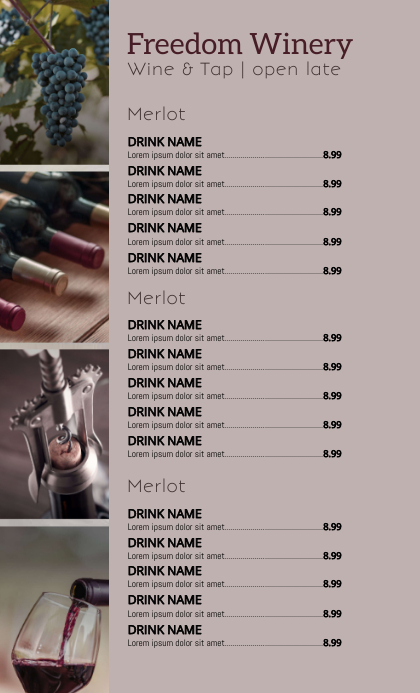 Desain Daftar Menu Anggur Templat Postermywall