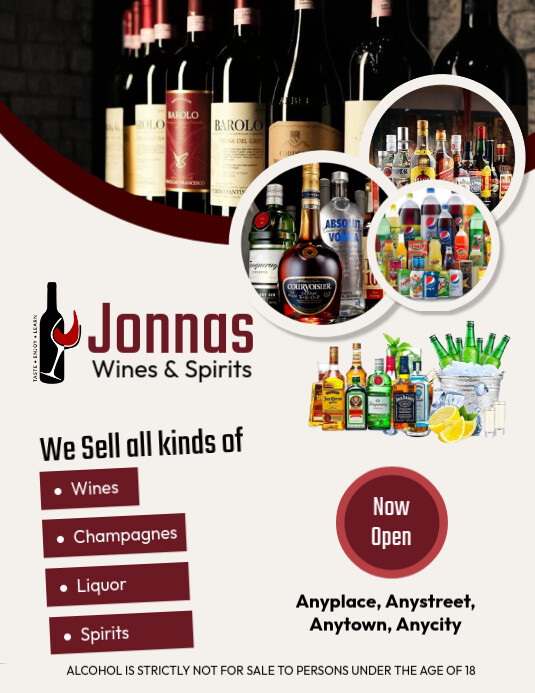 Wines and Spirits poster Folheto (US Letter) template