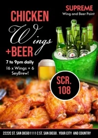 Wings & Beer Day Flyer , Chicken Wings Advert A4 template