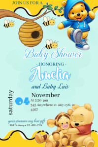 Winnie de poo baby shower invitation celebration happy Brithday party Poster template