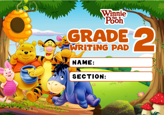 Copy of Winnie the Pooh Grade 2 Writing Pad Label | PosterMyWall