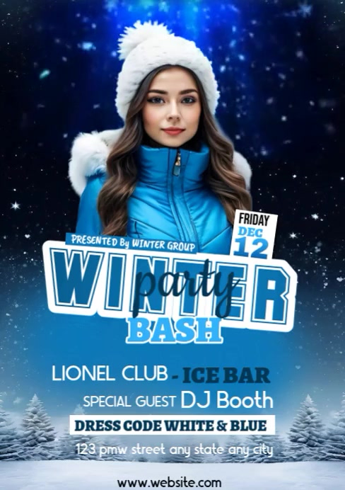 Winter Bash party vedio background flyer A4 template