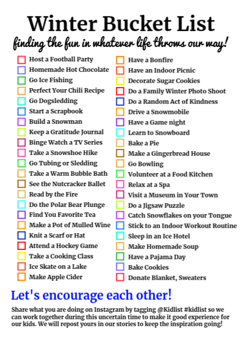 Winter Bucket List Printable Template A3