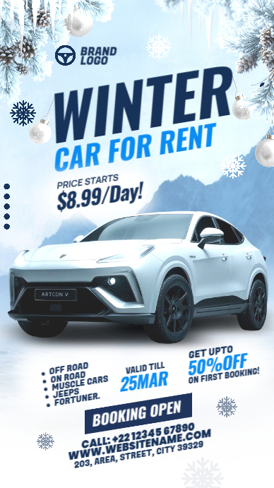 Winter Car Rent Service Ad Template | PosterMyWall