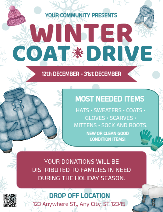 Winter coat drive flyer template. | PosterMyWall