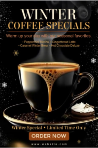 Winter Coffee Specials Promo Flyer — Luxury Café Seasonal Menu Template Poster