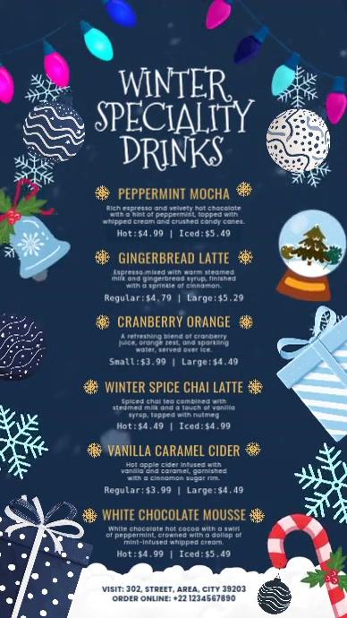 Winter Menu Pattern Winter Drinks Menu Display Template | PosterMyWall