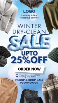 Winter Dry Cleaning Sale Display Template Ekran reklamowy (9:16)