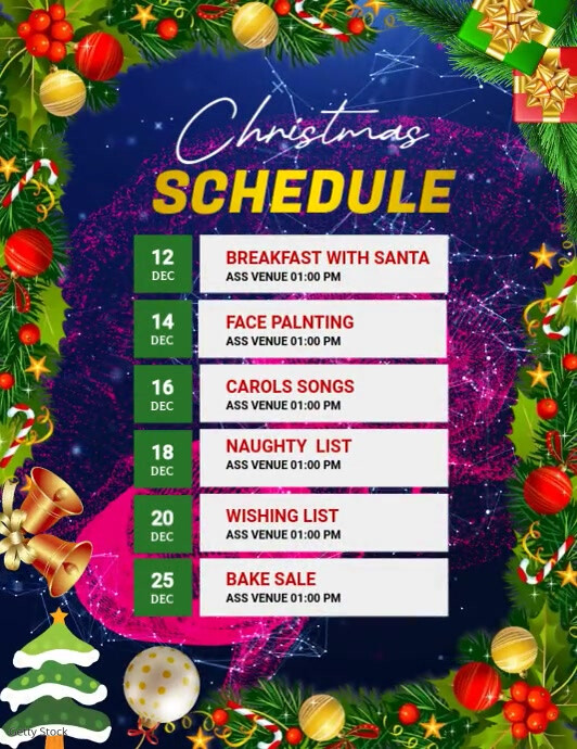 Winter Events Schedule Calendar Template, Flyer (US Letter)
