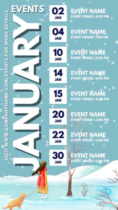 Winter Events Schedule Calendar Template | PosterMyWall