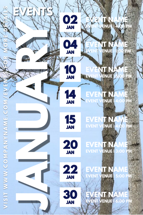 Winter Events Schedule Calendar Template | PosterMyWall