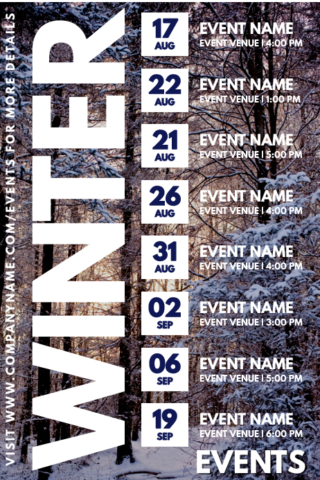 Winter Events Schedule Calendar Template | PosterMyWall