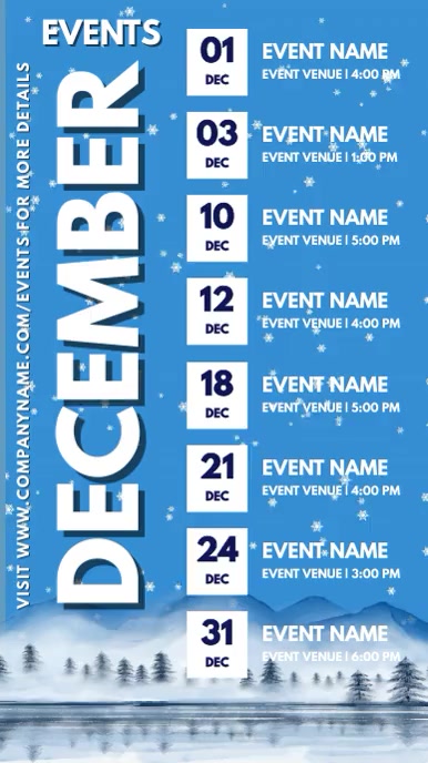 Winter Events Schedule Calendar Template | PosterMyWall