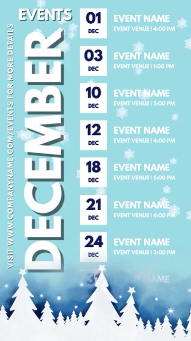 Winter Events Schedule Calendar Template | PosterMyWall