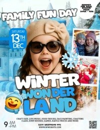 Putih Winter Wonderland Family Fun Day Flyer Template