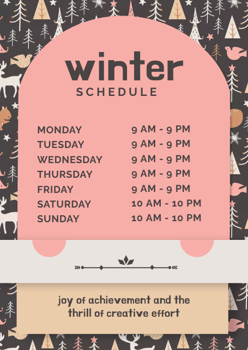 Winter Timetable Copy of Winter Hours Template | PosterMyWall