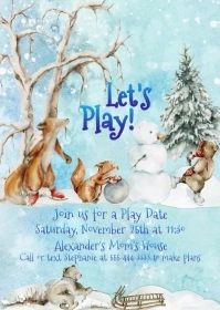 Winter kids Play Date invitation A6 template