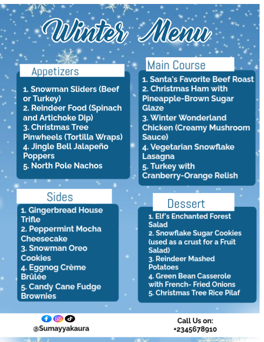 Winter Menu Examples Winter Menu Template | PosterMyWall
