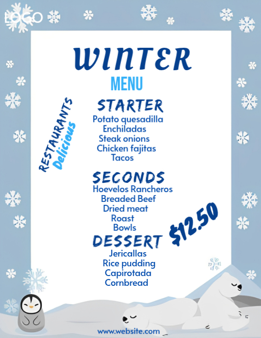 White Winter Menu Flyers Template | PosterMyWall