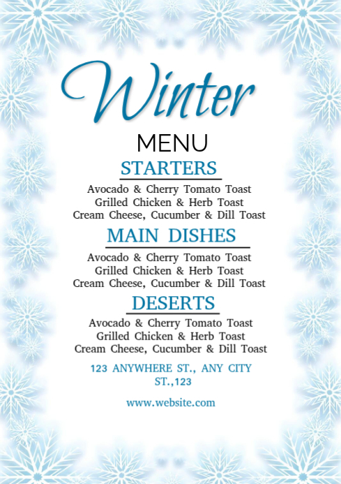 White Winter Menu A4 Template | PosterMyWall