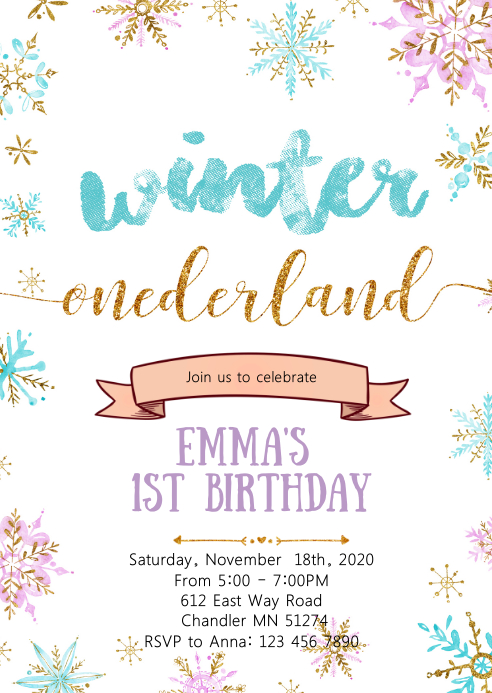 Copy Of Winter Onederland Birthday Party Invitation Postermywall