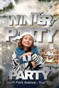灰色 Winter Party โปสเตอร์ Template