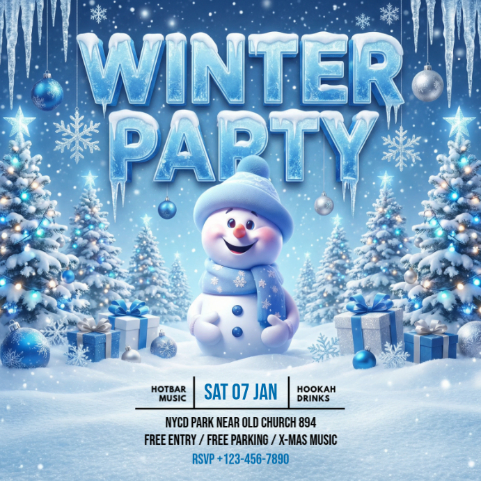 Blue Winter Party Instagram Ad Template | PosterMyWall
