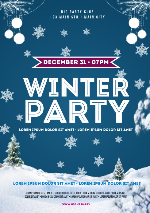 Winter Rent Promo Flyer Turquoise Winter Party A4 Template | PosterMyWall