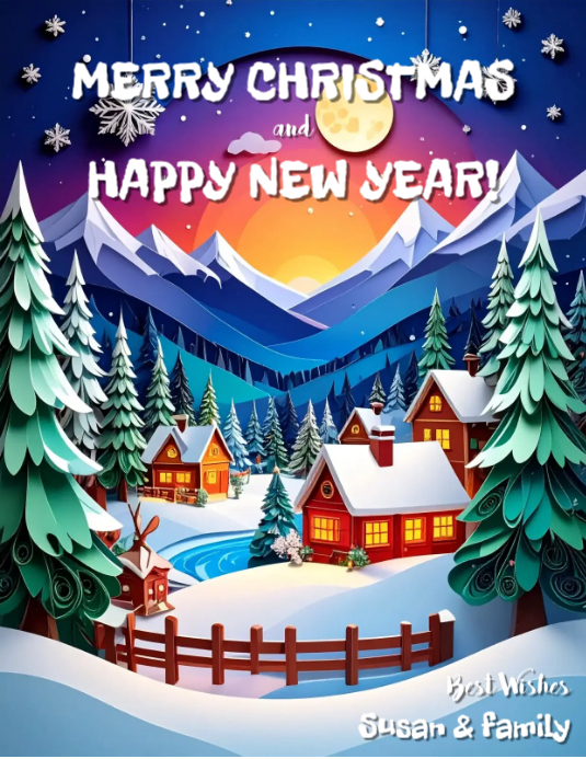 Winter Scene Merry Christmas and New Year's Greetings Card (US Letter ...