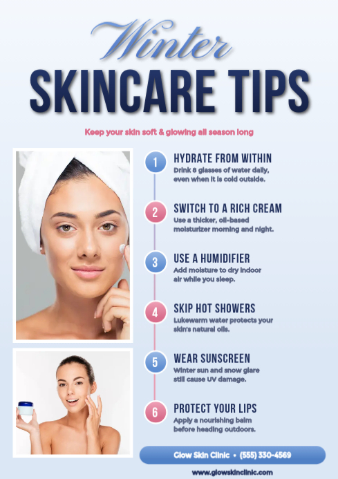 White Winter Skincare Tips A4 Template | PosterMyWall