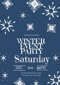 Winter Snowflakes Birthday Party Digital Invitation A4 template