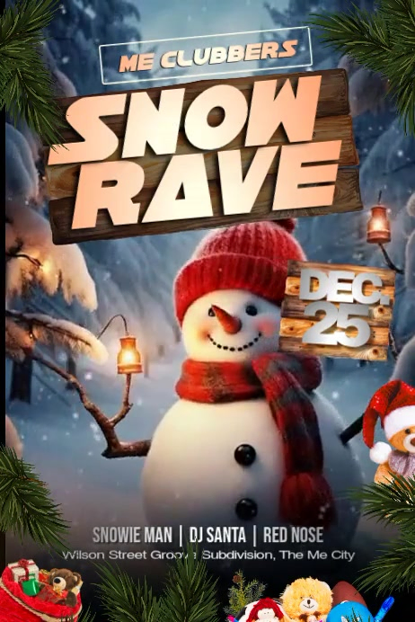 Winter Snow Rave Christmas Party Template | PosterMyWall