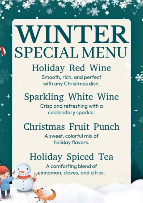 Winter Menu Display Winter Special Menu Template | PosterMyWall