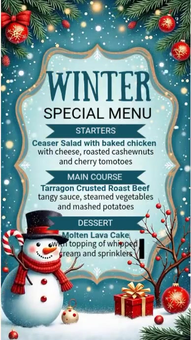 Winter Menu Display Winter Special Menu Template | PosterMyWall