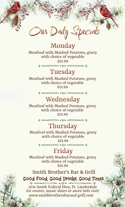 Winter Menu Display Winter Daily Specials US Legal Menu Template | PosterMyWall