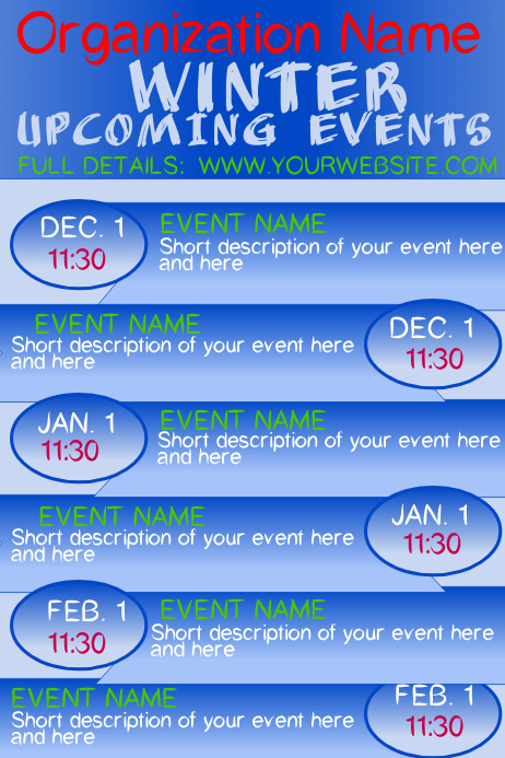 Winter Upcoming Events Calendar Template PosterMyWall Winter Upcoming Events Calendar Template PosterMyWall