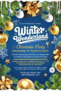 Blue Christmas Party Invitation Poster Template