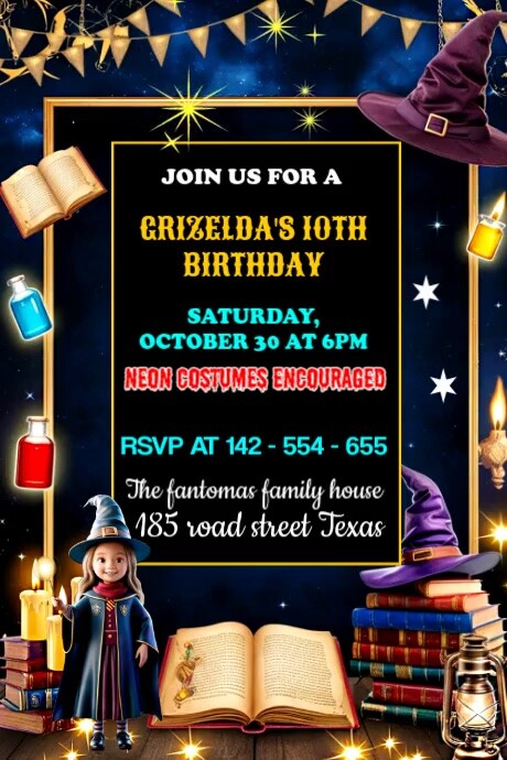 Wizard Party Invite Template 海报